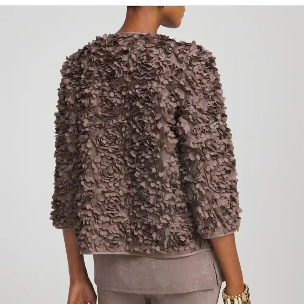 nwt CHICO'S TRAVELERS COLLECTION textured jacket rosette m - Picture 3 of 3